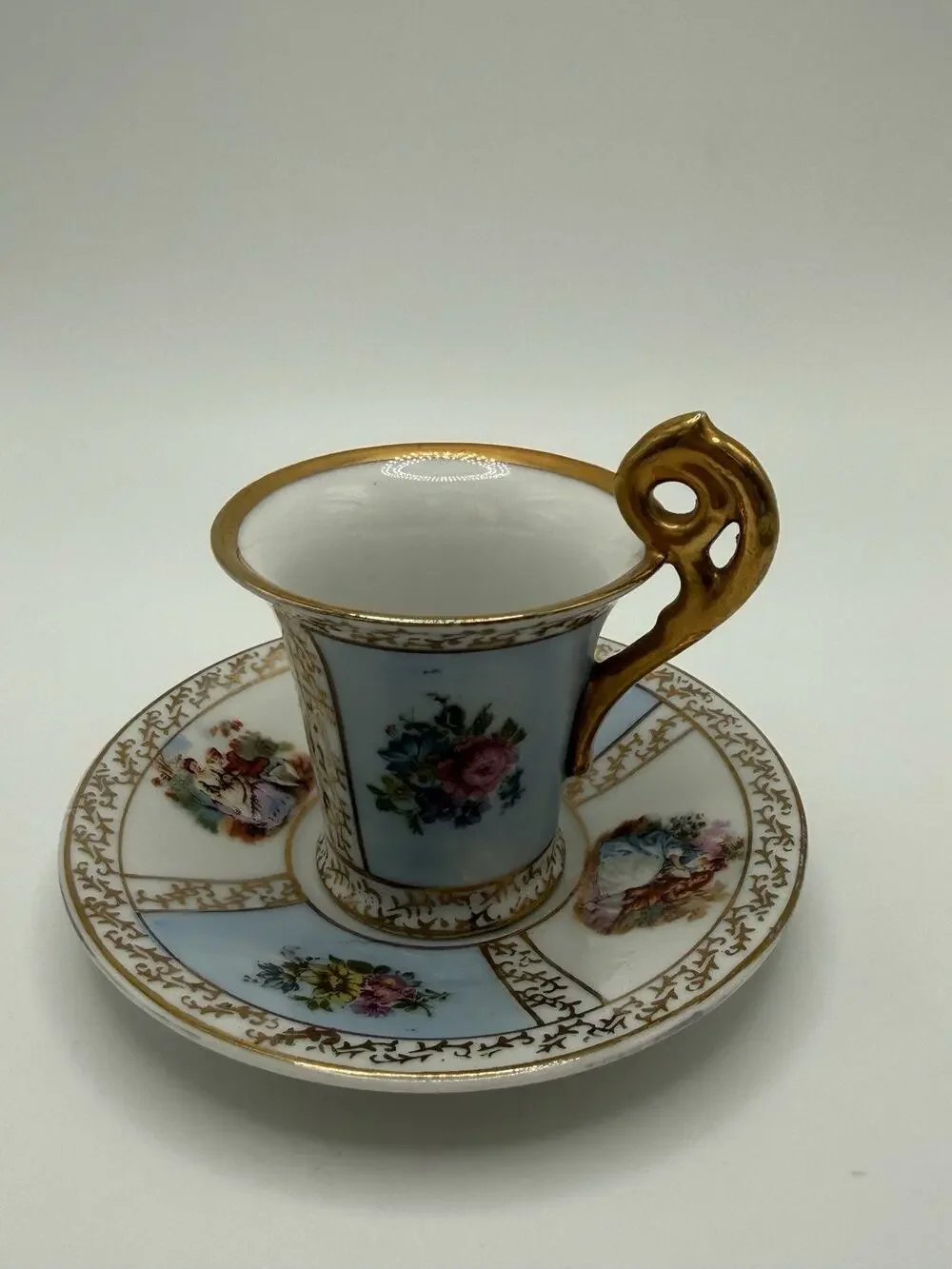 Vintage, SGK ,China, Demitasse Cup & Saucer, French Courting Scene .